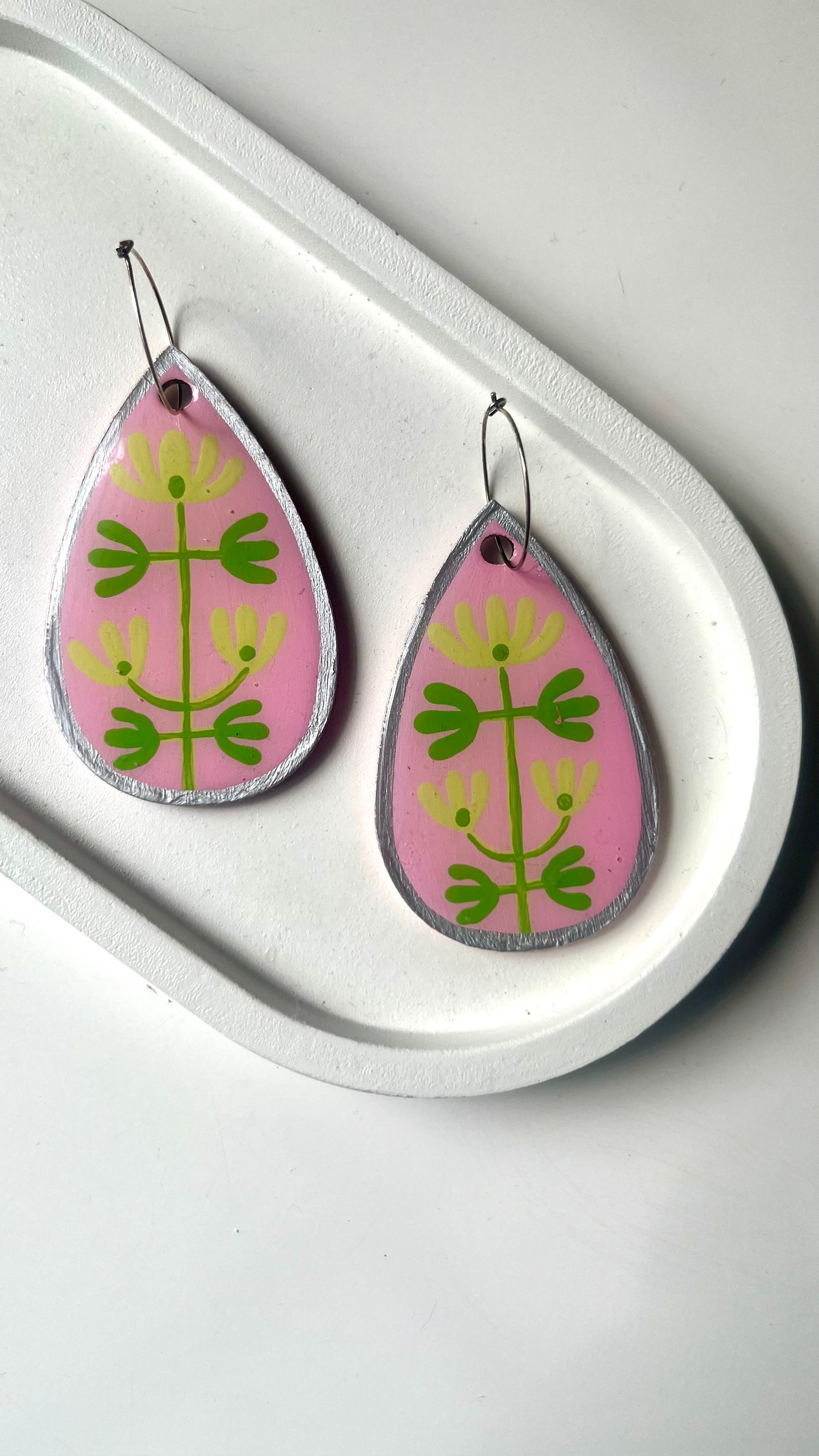 Pale Pink with Mint Green Flowers Dangle Earring