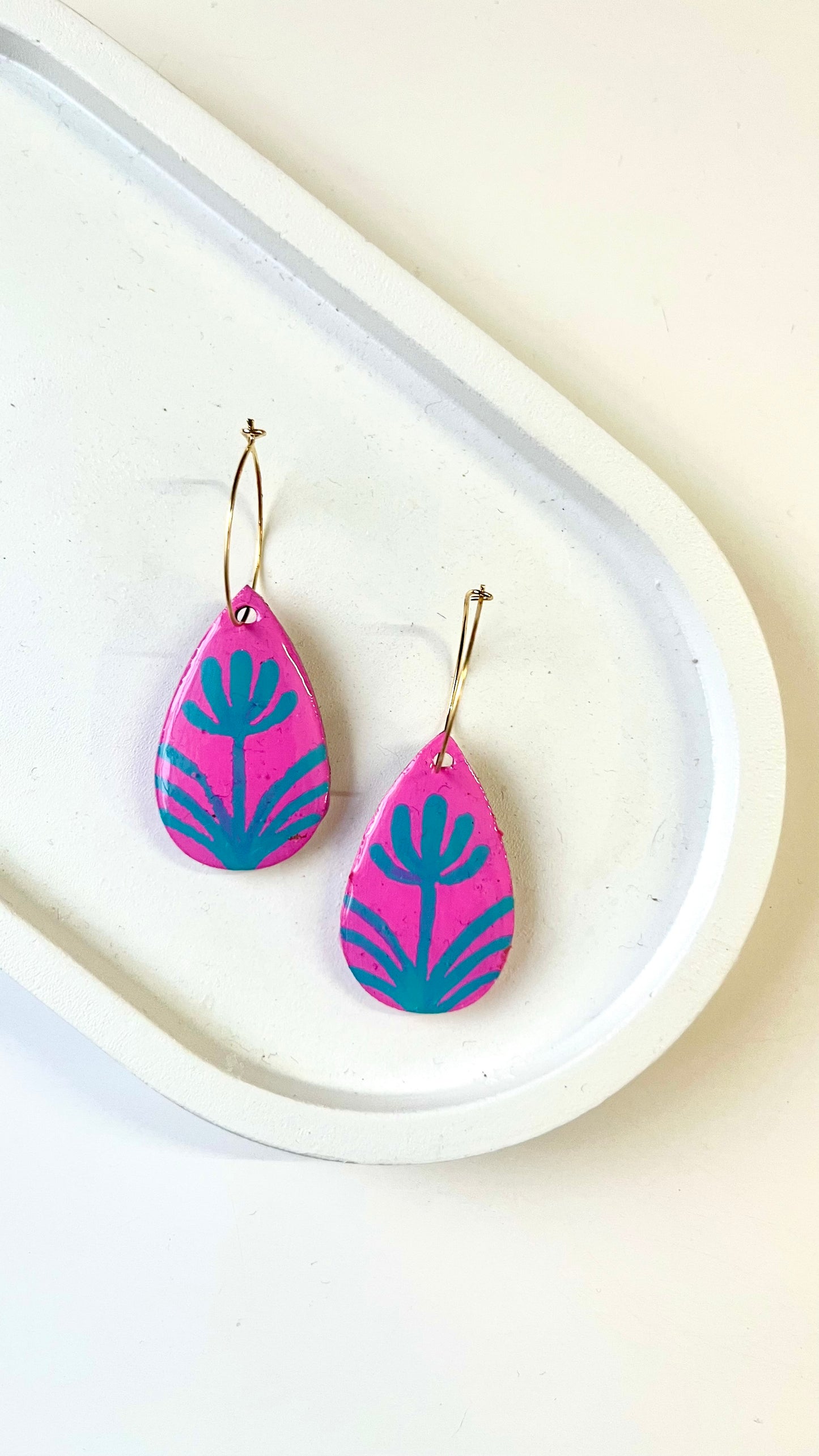 Pink and Teal Floral Dangle Earring