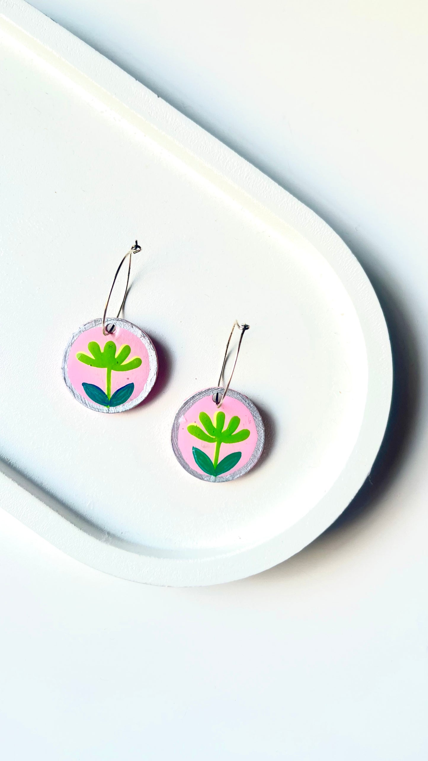 Pink and Green Flower Dangle Earring