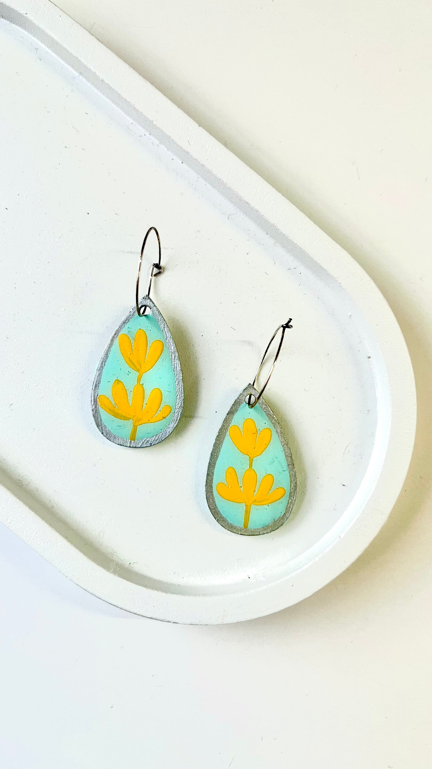 Sky Blue and Yellow Flowers Dangle Earring