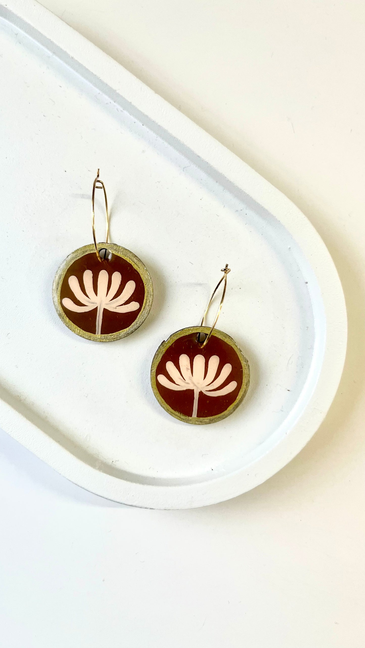 Brown and Pink Floral Dangle Earring