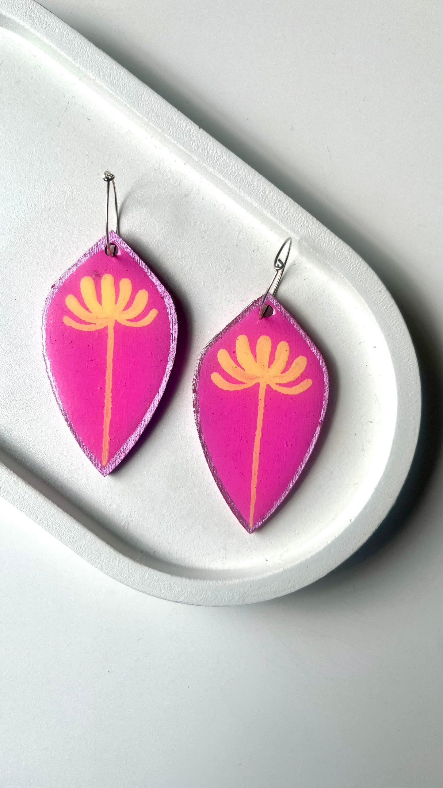 Pink and Yellow Floral Dangle Earring