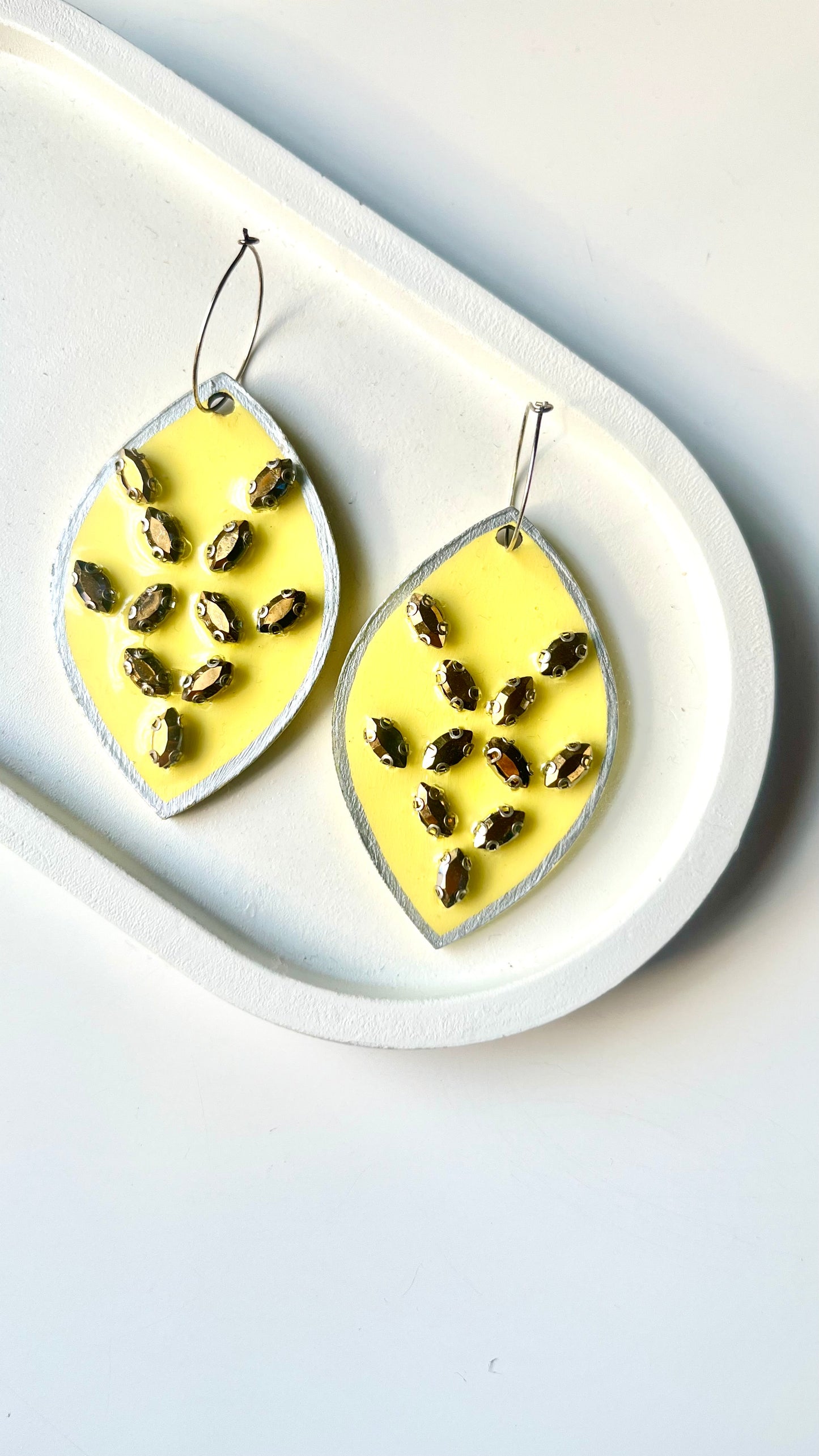 Yellow Leaf with Embellishment Dangle Earrings