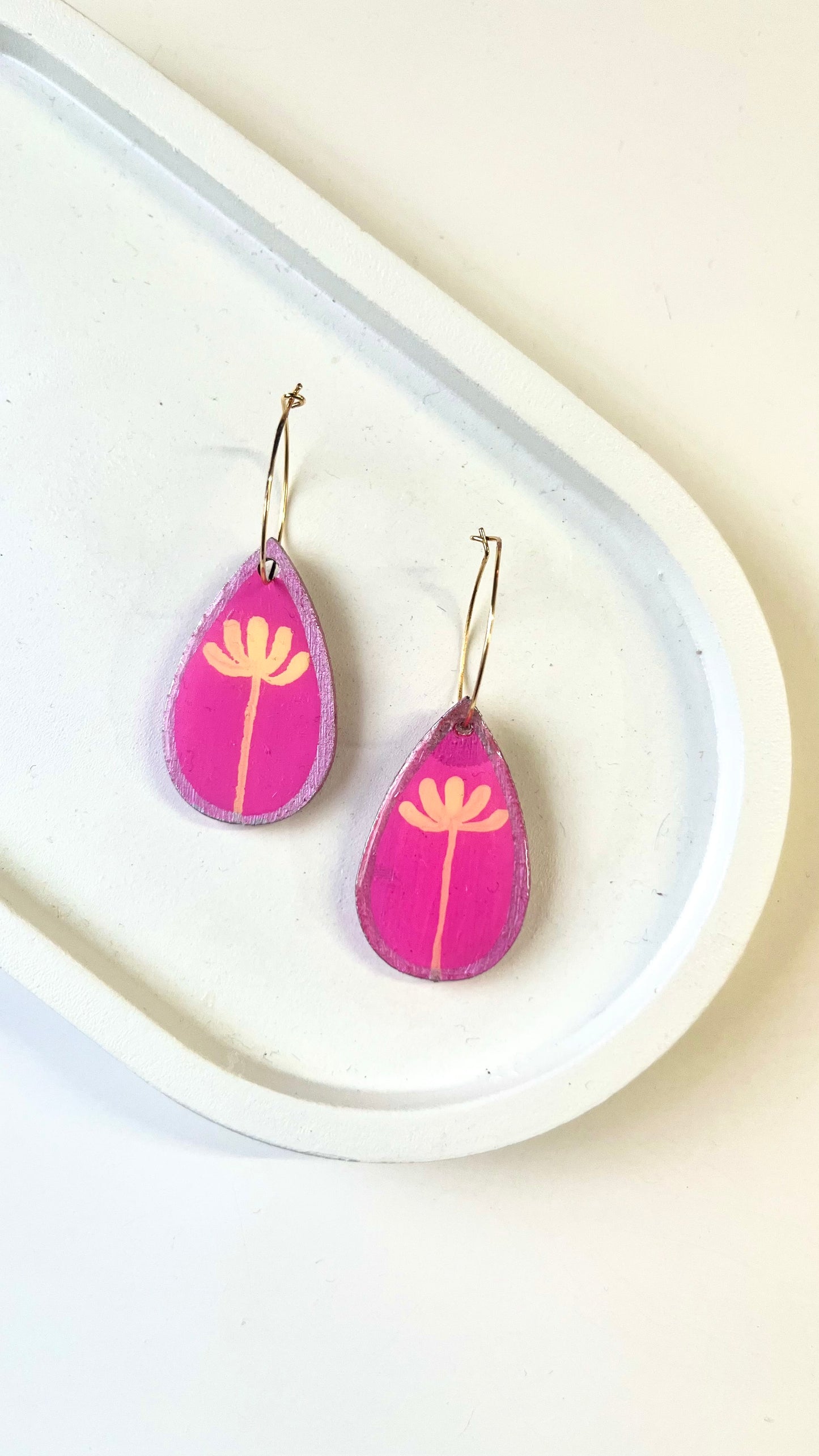Pink and Yellow Floral Dangle Earring