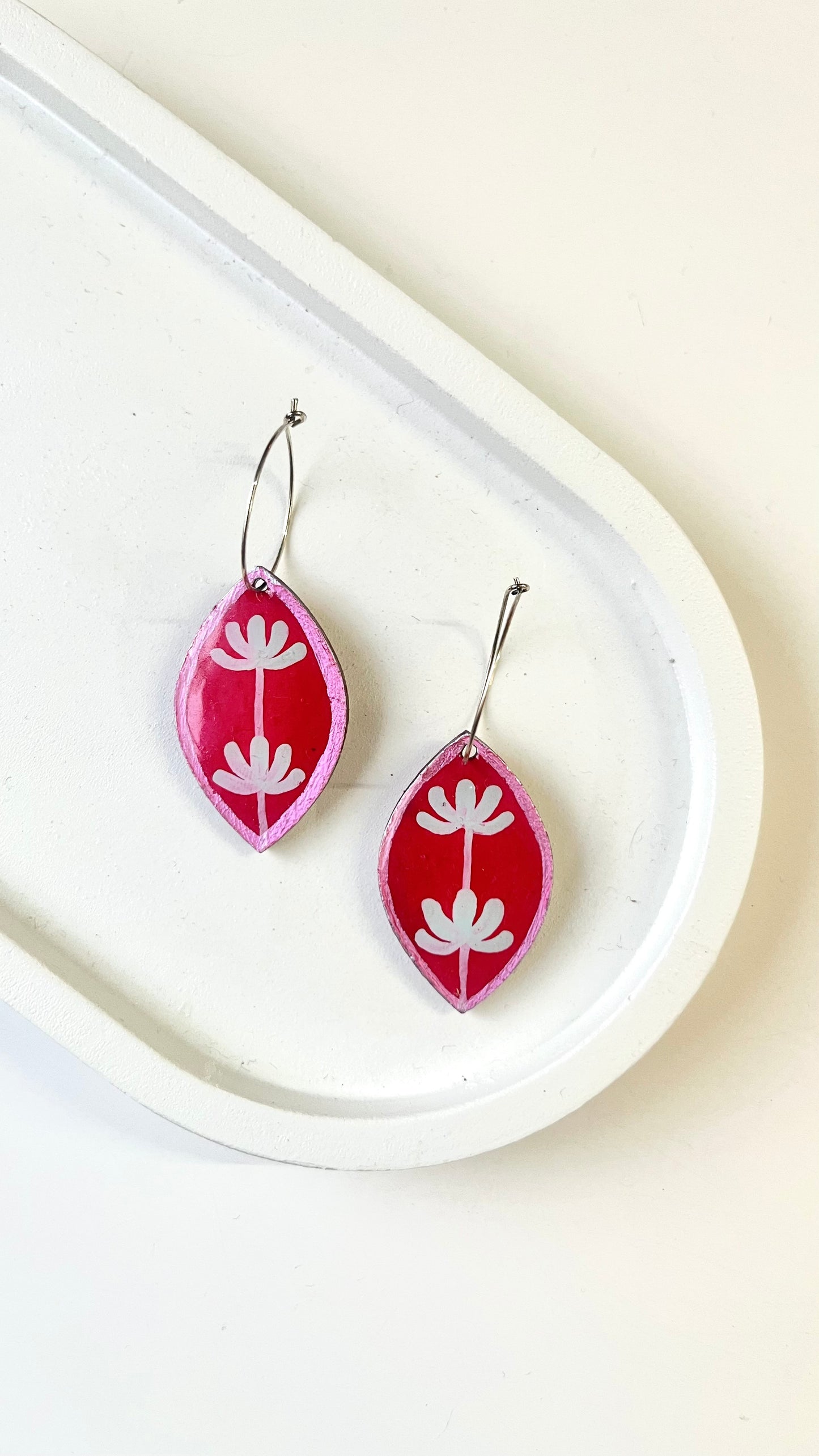 Pink and Silver Floral Dangle Earring