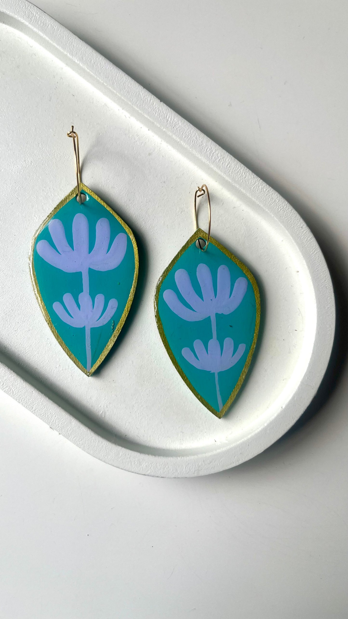 Teal Blue and Lavender Purple Floral Dangle Earring