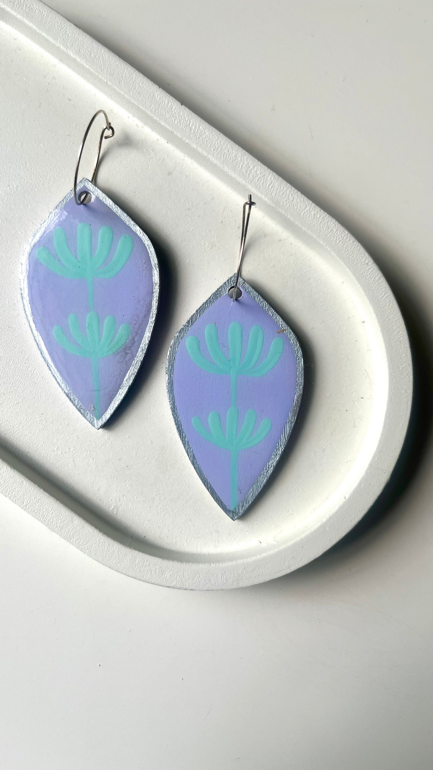 Lavender Purple and Sky Blue Floral Dangle Earring