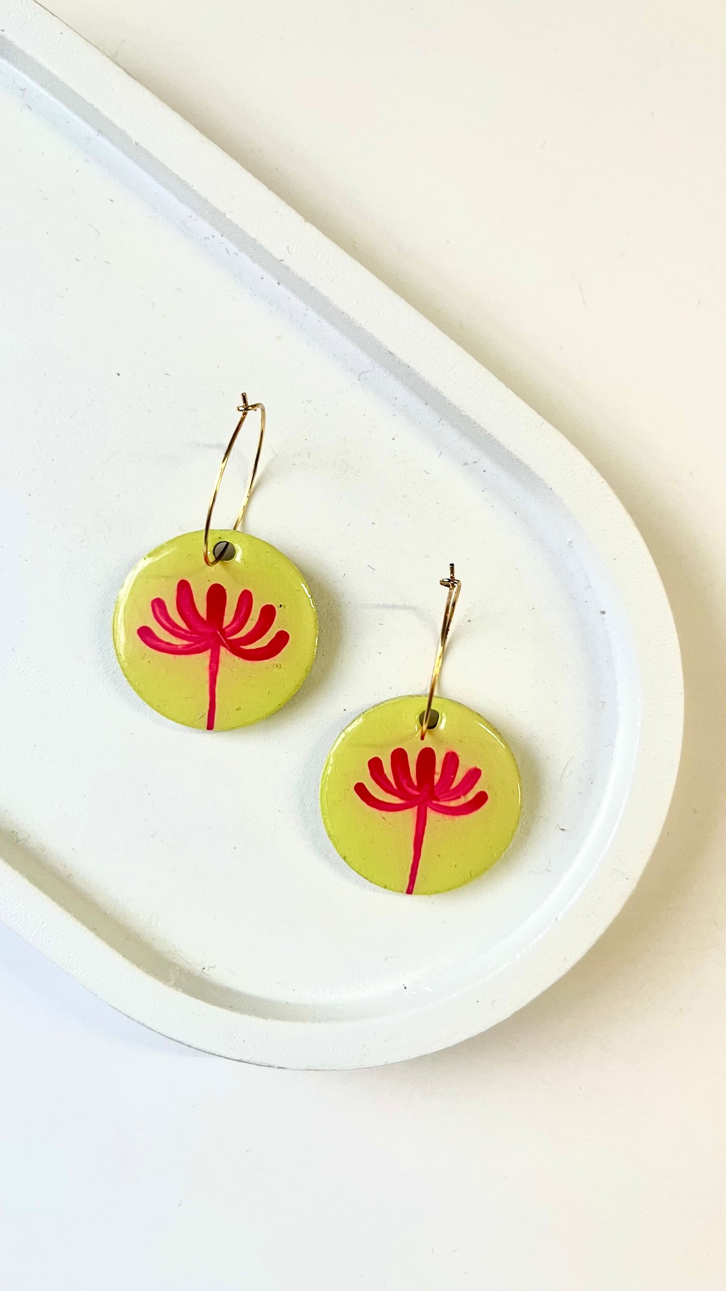 Yellow and Dark Pink Flower Dangle Earring