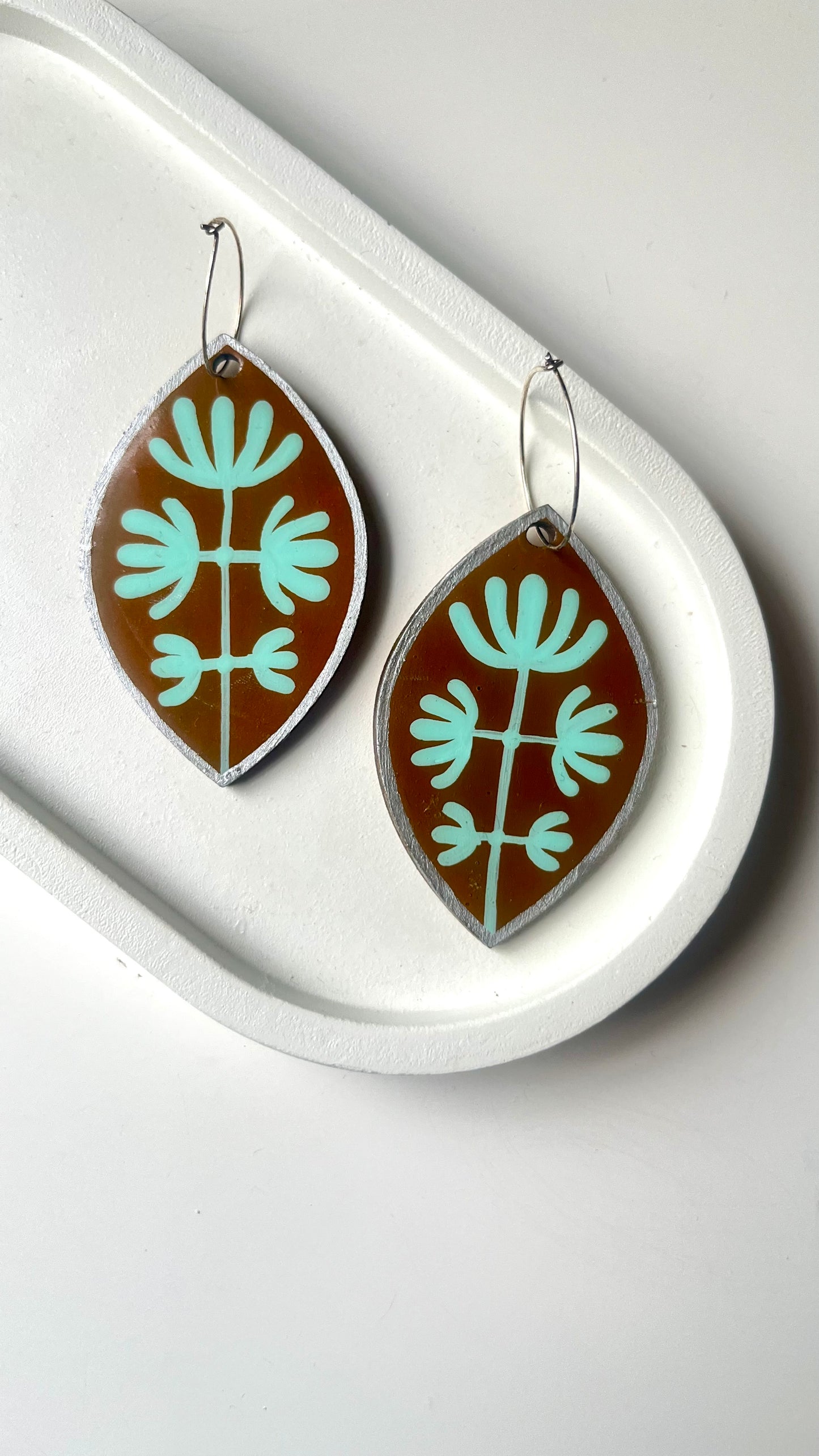 Brown and Sky Blue Floral Bouquet Dangle Earring