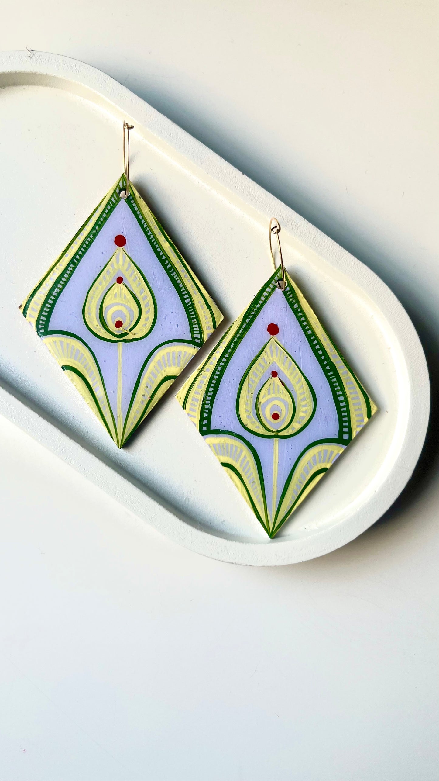 Lavender Yellow and Green Floral Abstract Dangle Earring