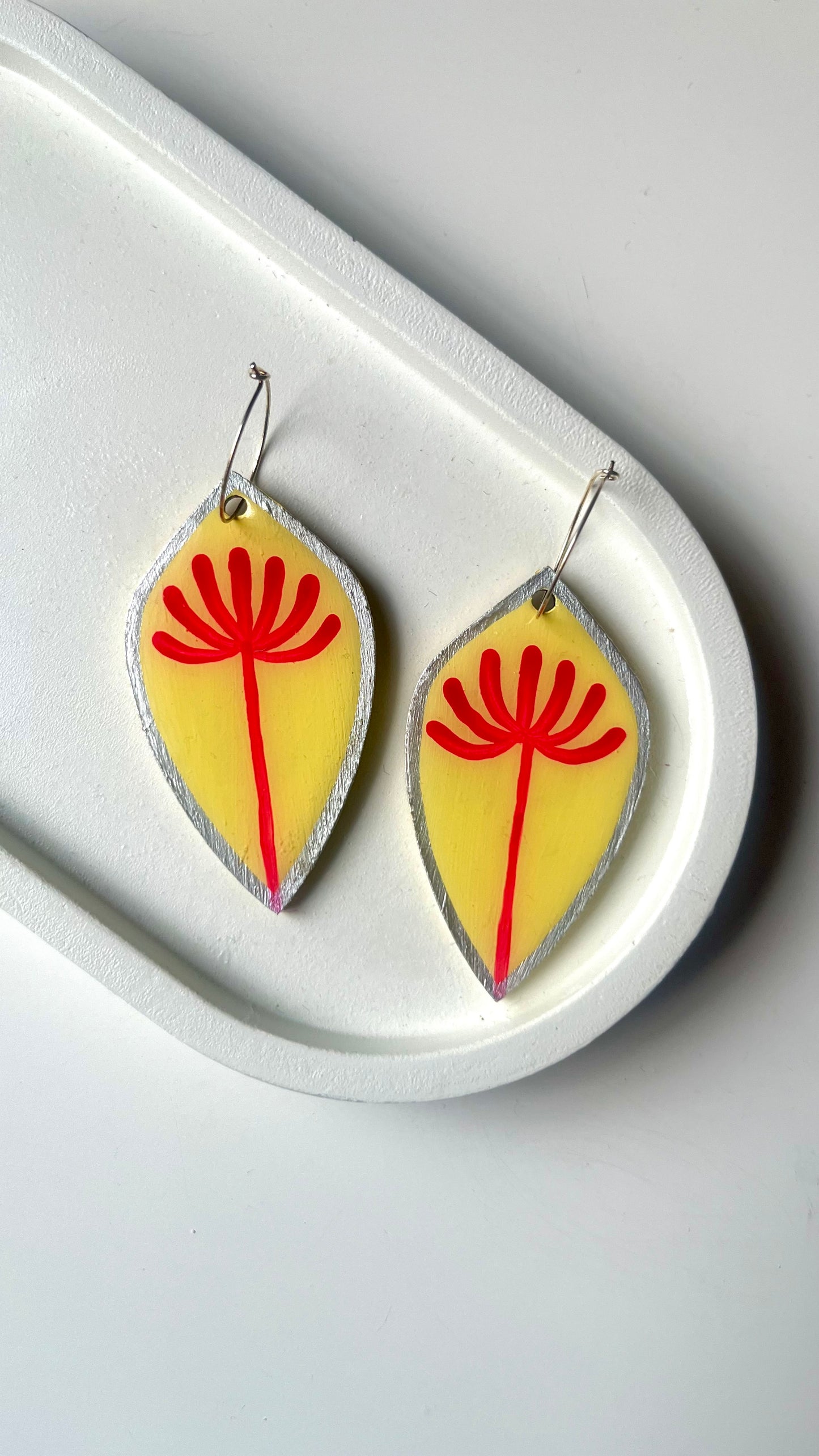 Bright Yellow and Red Floral Dangle Earring