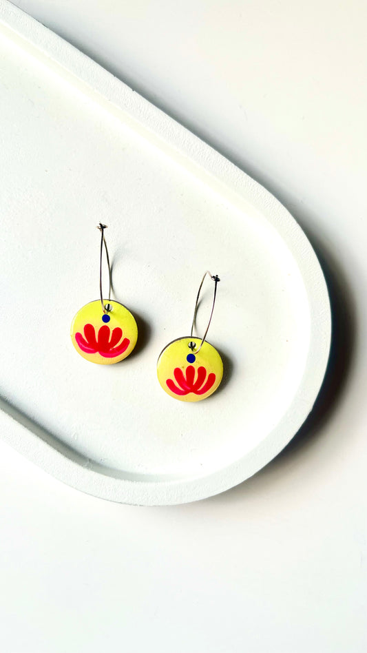 Yellow and Dark Pink Dangle Earring