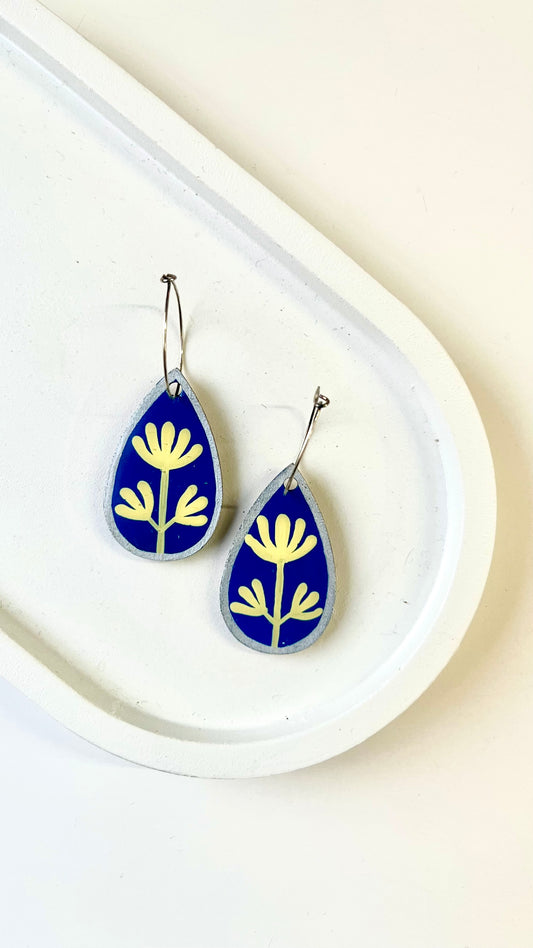 Blue and Yellow Flower Dangle Earring