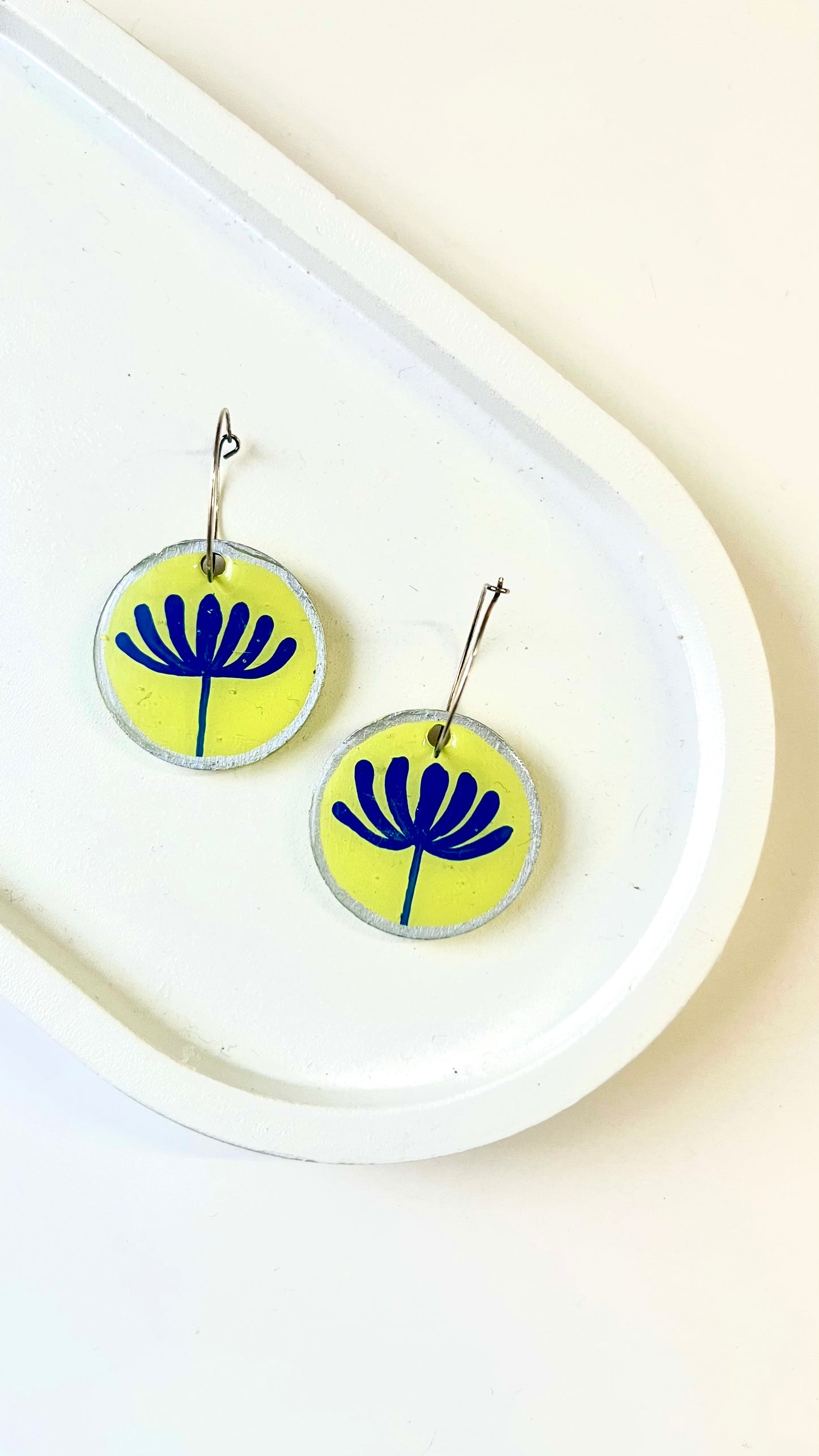 Yellow and Blue Flower Dangle Earring