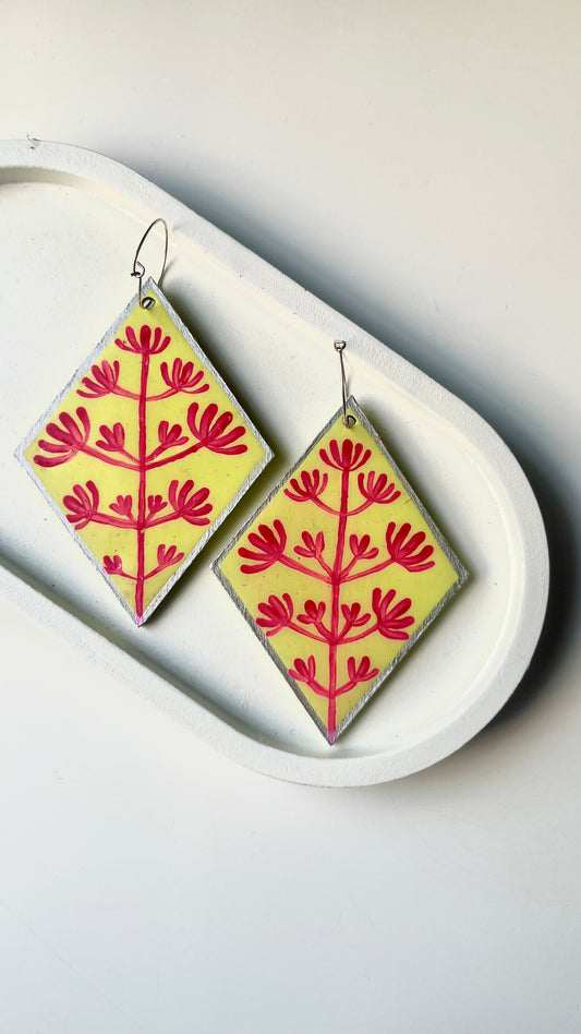Yellow and Pink Floral Bouquet Dangle Earrings