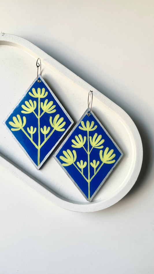 Blue and Yellow Floral Bouquet Dangle Earrings