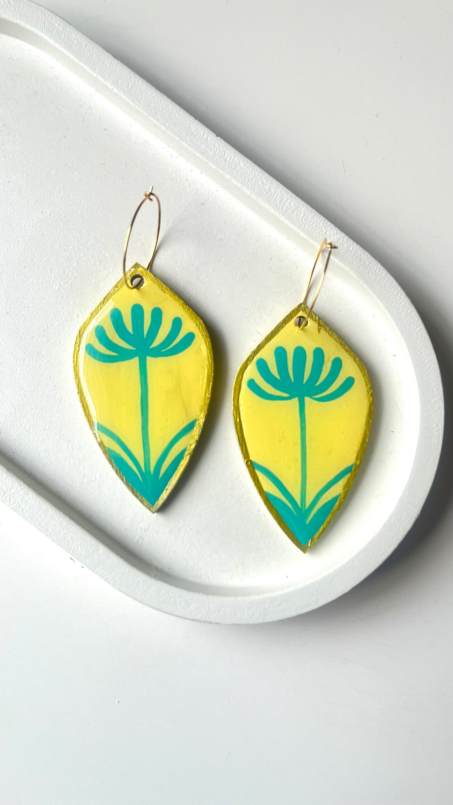 Yellow and Teal Floral Dangle Earring