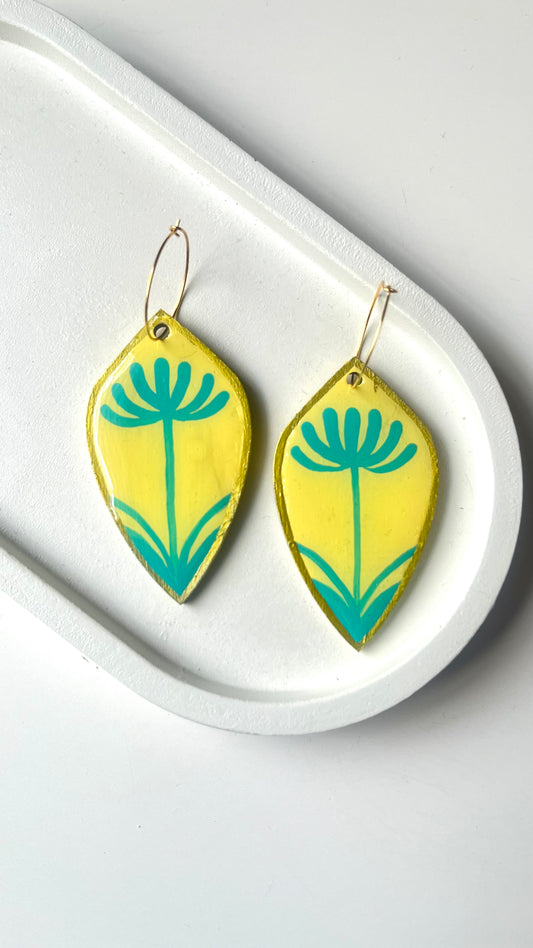 Yellow and Teal Floral Dangle Earring