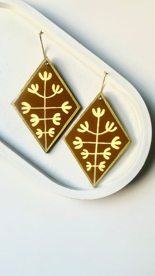 Brown and Yellow Floral Bouquet Dangle Earring