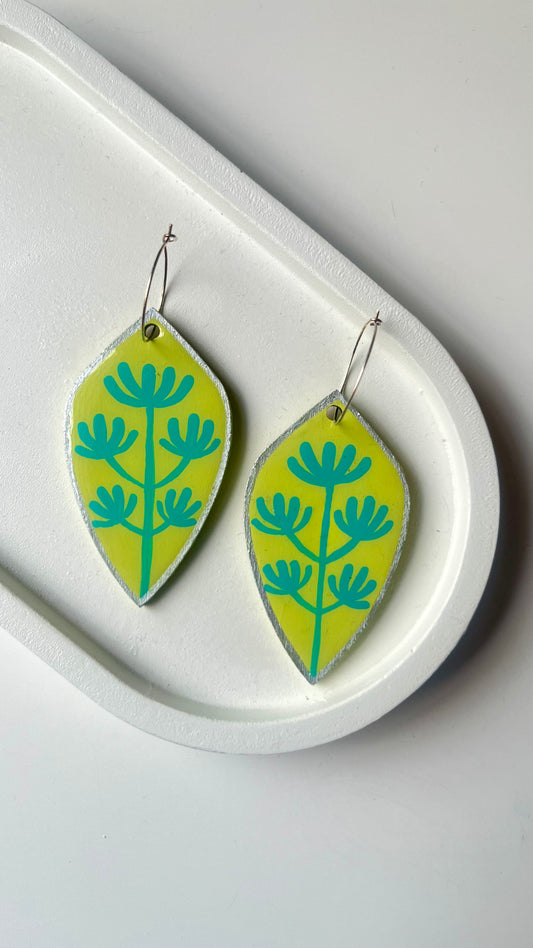 Yellow and Teal Floral Bouquet Dangle Earring