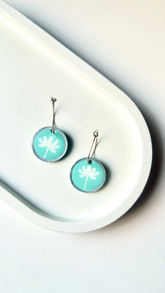 Sky Blue and White Flower Dangle Earring
