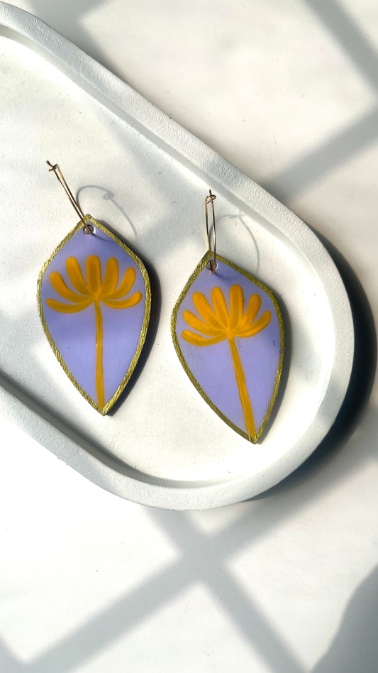Lavender Purple with Yellow Petals Dangle Earring