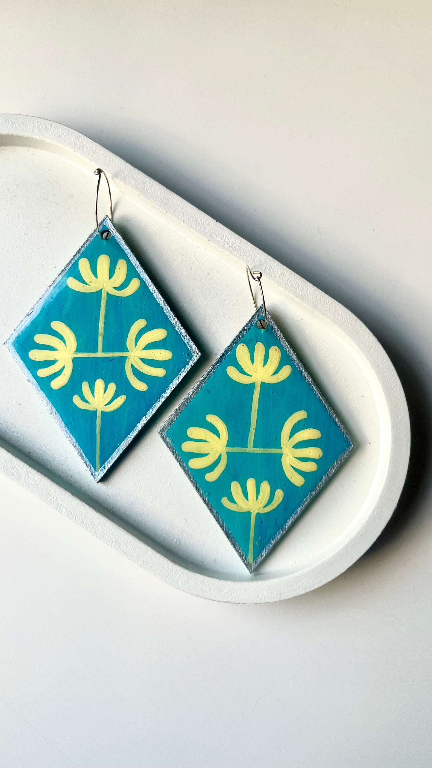 Teal and Yellow Floral Bouquet Dangle Earrings