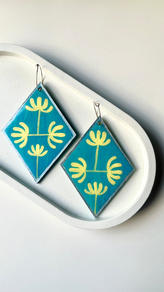 Teal and Yellow Floral Bouquet Dangle Earrings