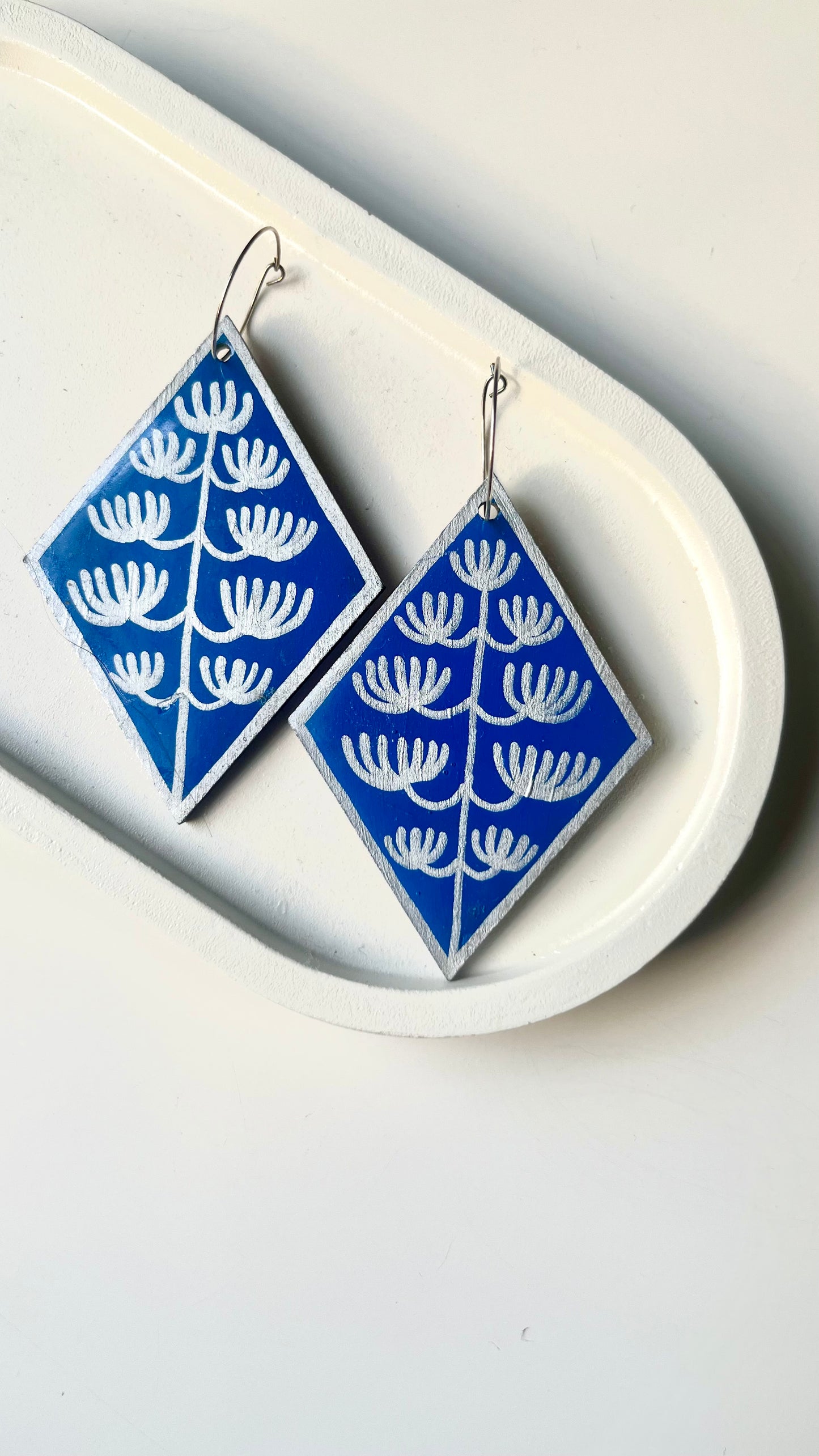 Blue and Silver Floral Bouquet Dangle Earrings