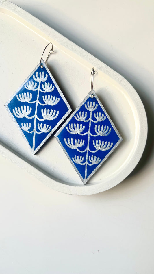 Blue and Silver Floral Bouquet Dangle Earrings