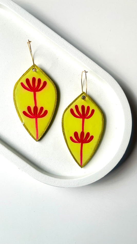 Bright Yellow and Dark Pink Floral Dangle Earring