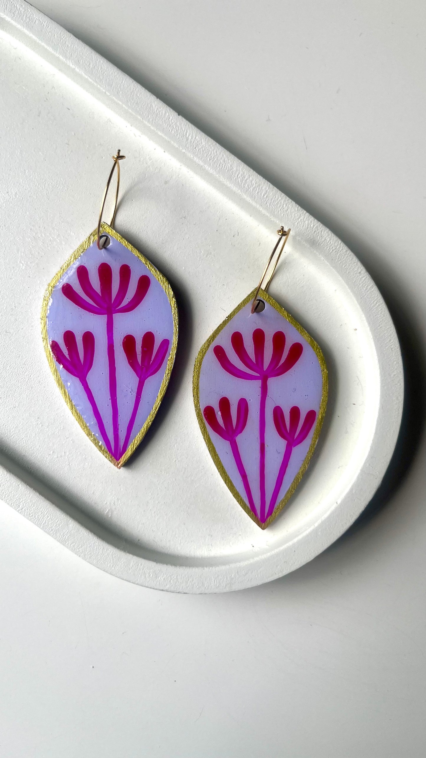 Lavender Purple and Dark Pink Floral Dangle Earring