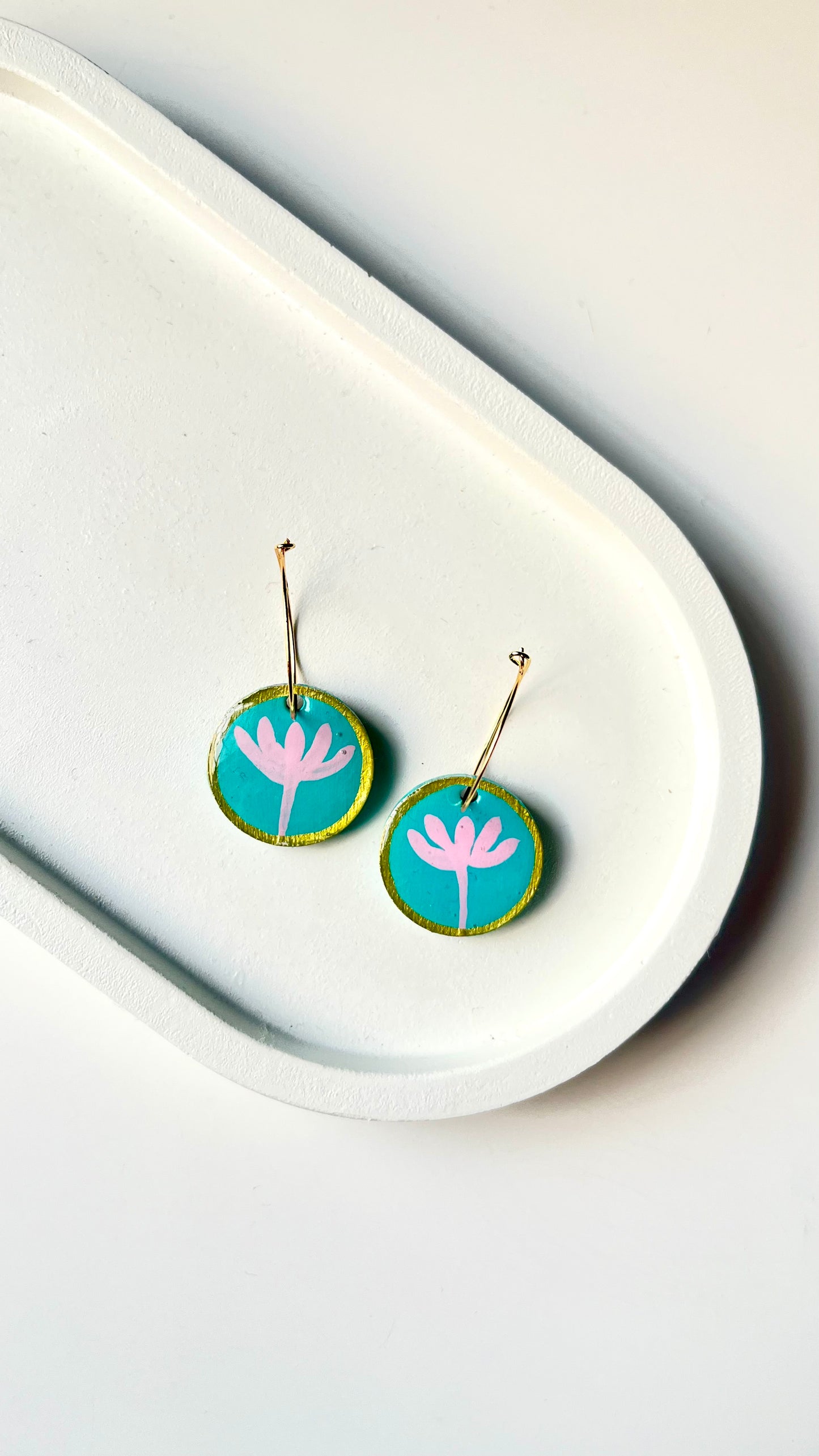 Teal and Pink Flower Dangle Earring