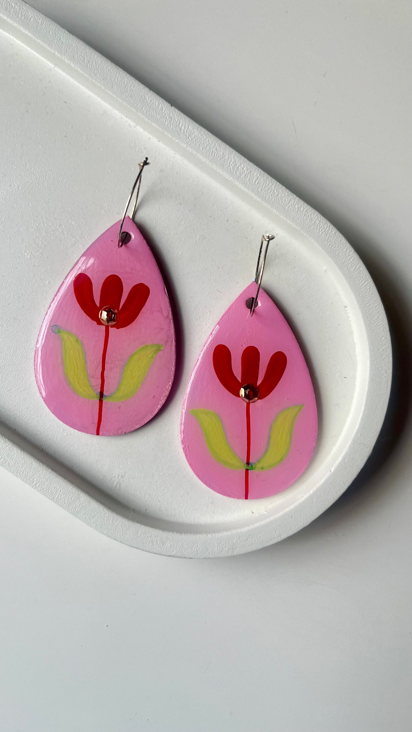 Pink and Red Floral Dangle Earring